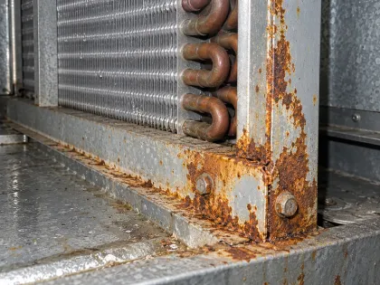 rusted coil frame in an air handling unit