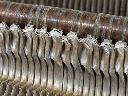 fin collars corroded around copper tube