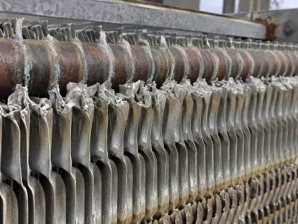 corroded fin collars on a dry cooler coil
