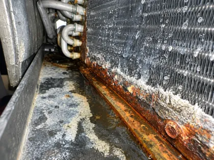 corrosion at the lower edge of an evaporator coil