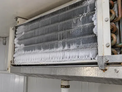 frost and corrosion on a cold room evaporator inlet face