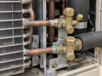 corroded service valves and brazed connections